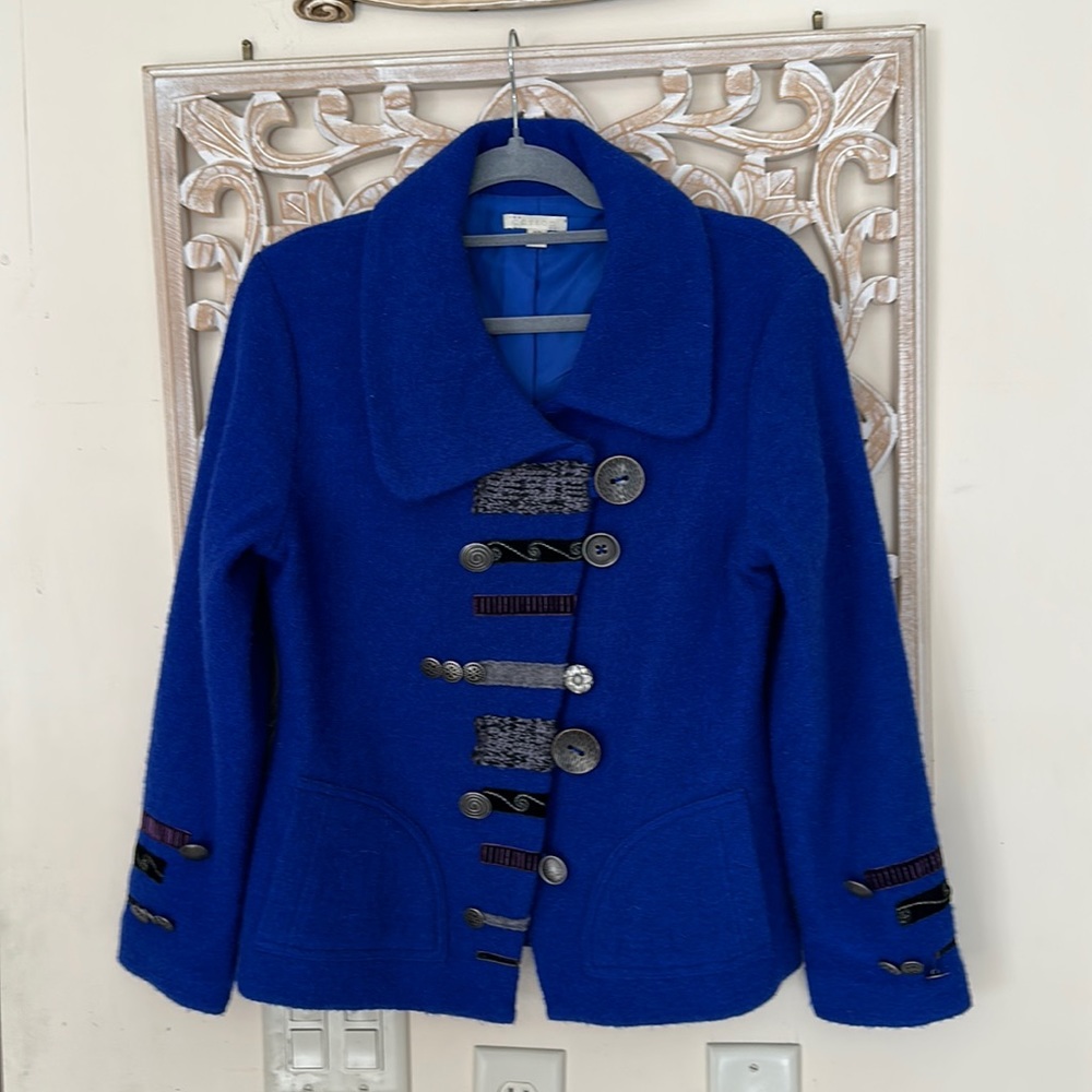 Carson Royal Blue Wool Button Trimmed Pockets . Size Small.